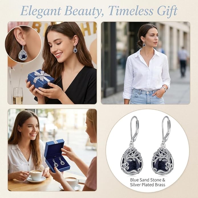 Teardrop Tree of Life/Filigree Earrings for Women Dangle Leverback Earrings Jewelry Gift Anniversary For Her