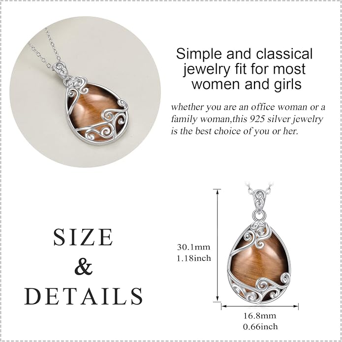 YAFEINI 925 Sterling Silver Moonstone Necklace Filigree Teardrop Pendant Necklace Jewelry for Women Girls