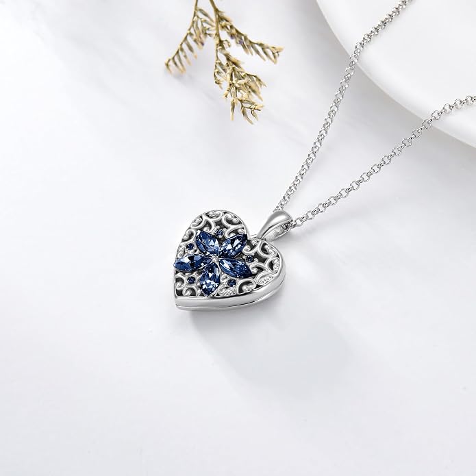 Dorunmo Personalized Locket Necklace 925 Sterling Silver that Holds Pictures Butterfly Birthstone Photo Heart Locket Custom Jewelry Congratulations New Beginnings New Job Gifts for Women
