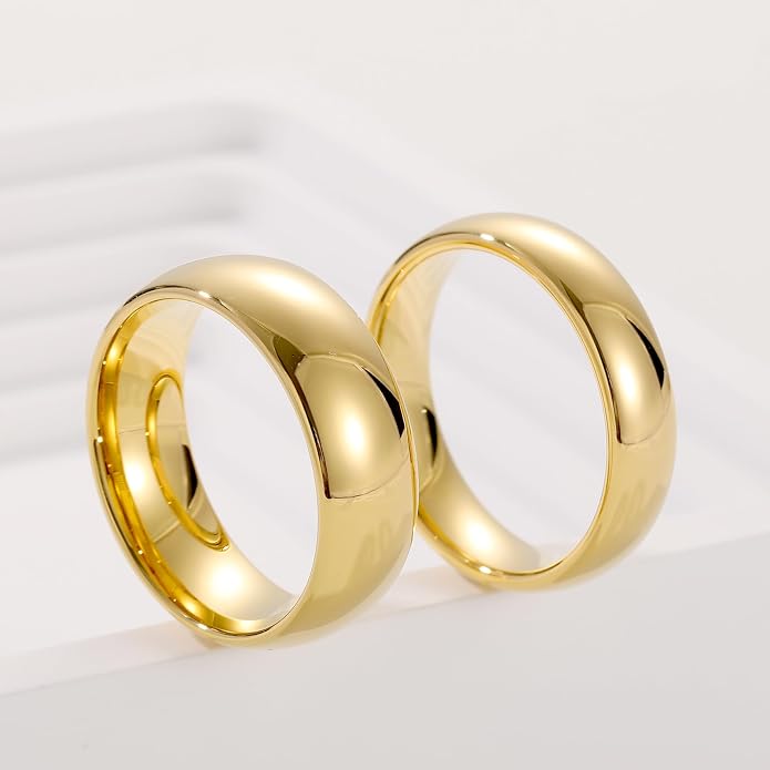 Vakki Gold Tungsten Wedding Bands for Men Women 2/4/6/8mm 14k Gold Plated Slim Stacking Stackable Engagement Promise Rings Domed High Polished Finish Comfort Fit size 5-12