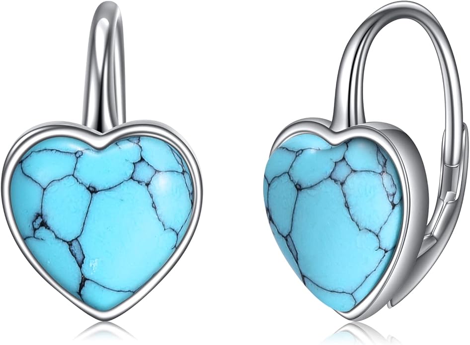 WINNICACA Leverback Earrings for Women 925 Sterling Silver Tree of Life Earrings Dangle Drop Turquoise Moonstone Moss Agate Heart Jewelry Gifts for Women Her Wife Anniversary Birthday Gifts