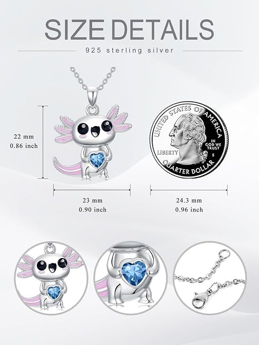 Dorunmo Axolotl Necklace 925 Sterling Silver Axolotl Birthstone Pendant Cute Animal Axolotl Jewelry Gifts for Women