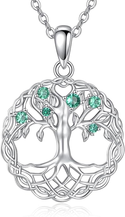 VONALA Tree of Life Necklace 925 Sterling Silver Abalone/Crystal Celtic Knot Family Tree Filigree Pendant Necklace Tree Jewelry Gift Women
