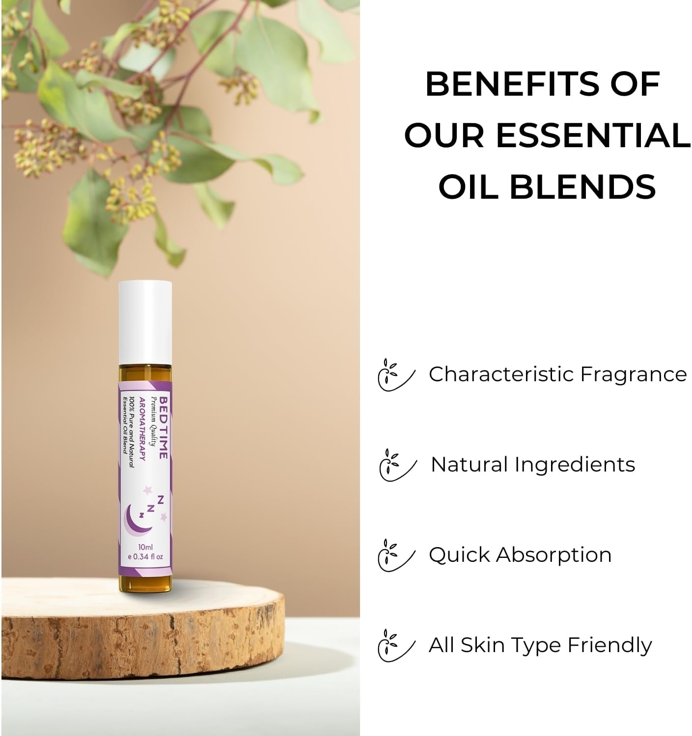 Benatu Bedtime Essential Oil Roll On Blend (with Tangerine, Lavender, Marjoram Oil)- Travel Size Relaxing Roller for Body Topical Massage, Natural Scent Aromatherapy Gift for Women & Men 10ml