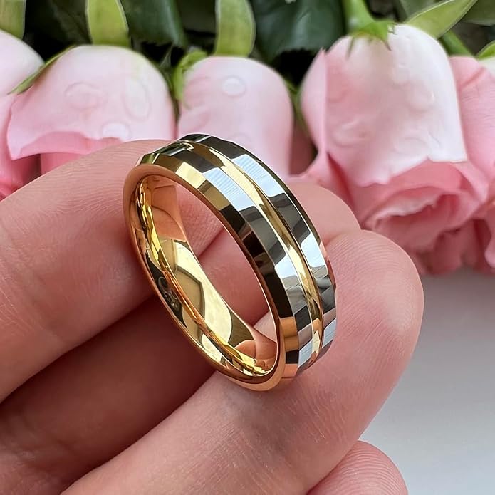 TUTISS 6mm 8mm Silver/Black/Blue/Gunmetal/Gold/Rose Gold Tungsten Rings for Men Women Fashion Engagement Wedding Bands Matte Finish Beveled Edges Comfort Fit