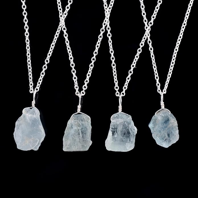 Raw Gemstone Dainty Pendant Necklace for Women, Natural Birthstone Handmade Jewelry, Healing Chakra Crystal, Silver Plated Chain 18" Birthday Gift for Her