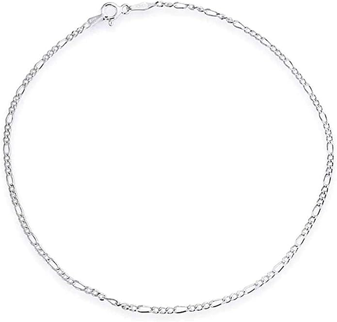 Savlano 925 Sterling Silver Solid Italian Figaro, Rope,Herringbone, Curb, Ball Bead, Snake, Mariner Chain Anklet for Women, Comes in 0.8mm - 5mm With Gift Box