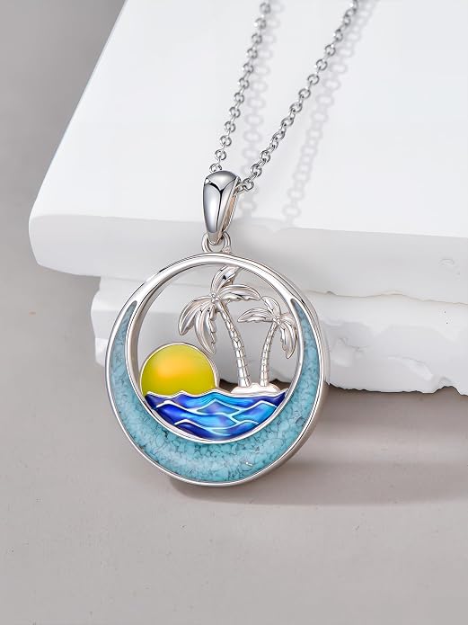 Midari Ocean Necklace 925 Sterling Silver Flamingo Mama Bear Dolphin Penguin Sea Turtle Axolotl Desert Cactus Nautical Rudder Tropical Palm Compass Wave Pendant Boho Jewelry Gifts for Women Men