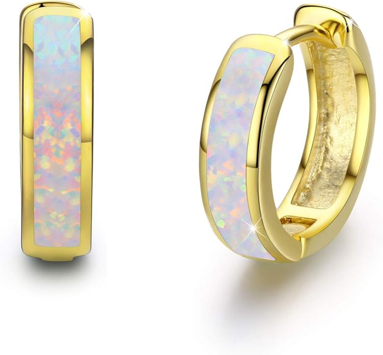 CUOKA MIRACLE 925 Sterling Silver Opal Hoop Earrings for Women - Opal Hinged Huggie Hoops, Hypoallergenic Small Hoop Earrings for Sensitive Ears, Dainty Everyday Jewelry Birthday Christmas Gift