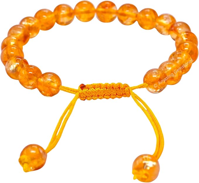 Amazing Gemstone Citrine Bracelet, Gifts for Men & Women - Protection Healing Crystal Bracelet - 8mm Gemstone Beaded Adjustable Bracelet, Pulseras para Hombres Mujer Stocking Stuffers