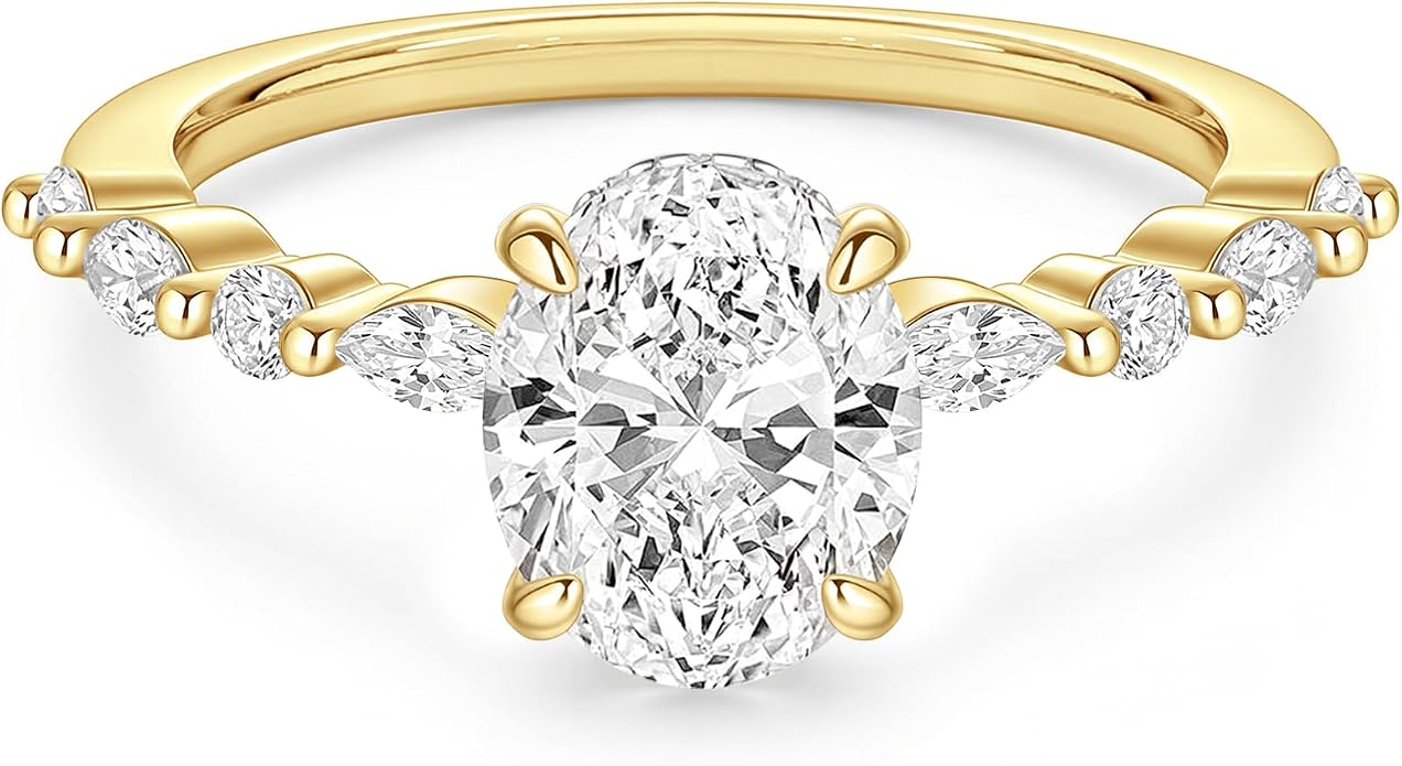 EAMTI 3 Carats 925 Sterling Silver Ring Oval Cut Cubic Zirconia Engagement Solitaire Marquise Promise Ring for Women Size 3-13