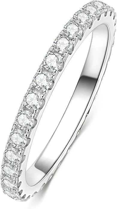14K Gold Filled Silver Simulated Diamond Moissanite Engagement Promise Ring for Her, Stackable Ring Channel Setting Full Eternity Bridal Band Halo Rings Wedding Bands Size 4 to 10