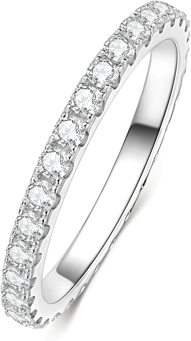 14K Gold Filled Silver Simulated Diamond Moissanite Engagement Promise Ring for Her, Stackable Ring Channel Setting Full Eternity Bridal Band Halo Rings Wedding Bands Size 4 to 10