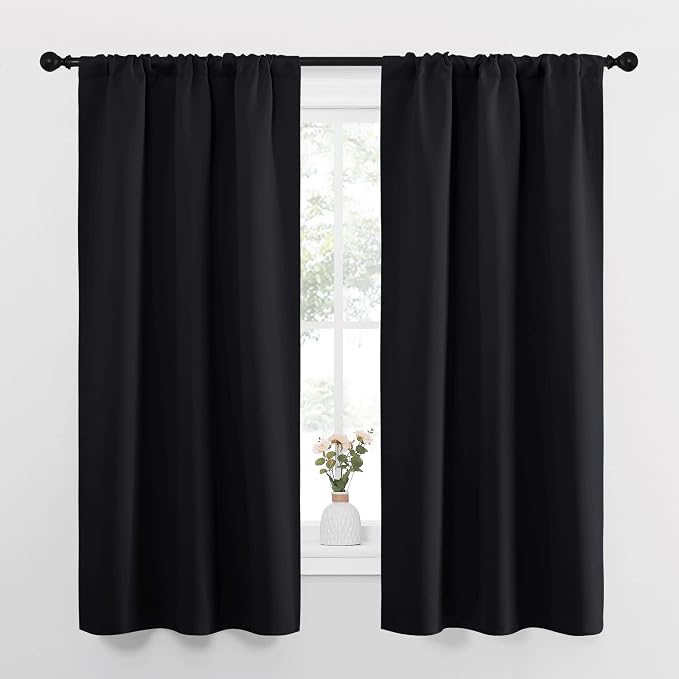 NICETOWN Black Out Curtain Panels for Kitchen - Energy Smart Decoration Thermal Insulating Blackout Drapes/Draperies for Small Window (2 Panels, 34 inches Wide by 63 inches Long)