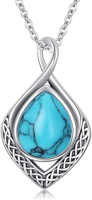 PELOVNY Celtic Knot Necklaces for Women 925 Sterling Silver Gemstone/Birthstone Teardrop Infinity Necklace Irish Celtic Pendant Jewelry Gifts for Mom Daughter Wife