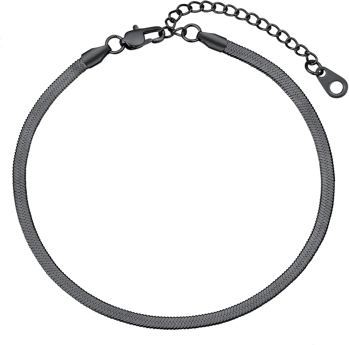 FindChic Elegant Herringbone Snake Chain Anklets/Bracelets 3MM/5MM Width Stainless Steel/18K Gold/Rose Gold Plated/Black 4 Color Options, 8.3'' 8.5'' 10.5'' Length, with Gift Box