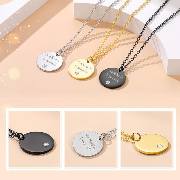 Custom4U Personalized Birthstone Bar Necklaces for Women, Custom Handmade Silver/Black/Gold Vertical Bar Pendants with 1-3 Names Engraved,Unique Memorial Necklace for Her