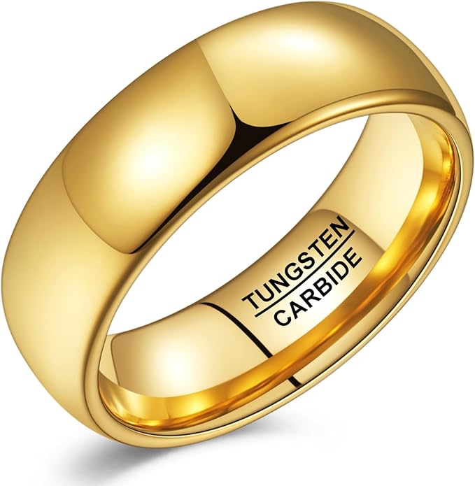 Vakki Gold Tungsten Wedding Bands for Men Women 2/4/6/8mm 14k Gold Plated Slim Stacking Stackable Engagement Promise Rings Domed High Polished Finish Comfort Fit size 5-12