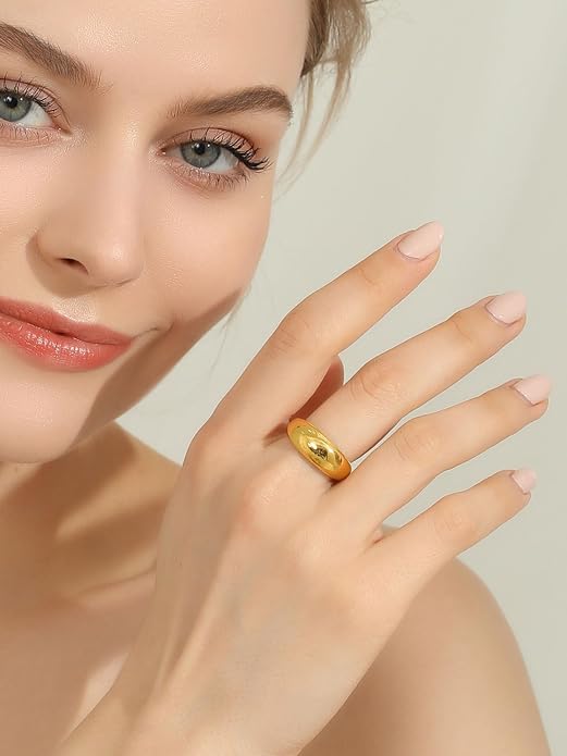 GOLDCHIC JEWELRY Chunky Dome Ring for Women, Stainless Steel Bold Stacking Croissant Statement Ring For Men (Size 7-12, Custom)