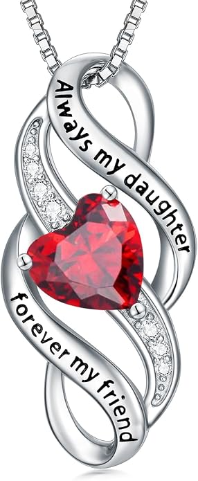 Daughter Necklace 925 Sterling Silver Always My Daughter Forever My Friend Infinity Necklace to Daughter Birthday Gift from Mom with 12 Birthstones