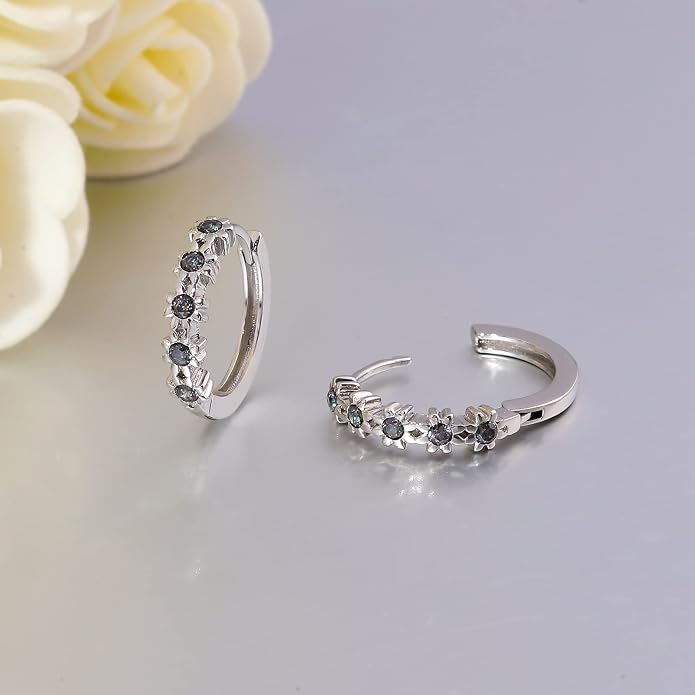 CiNily Small Hoop Earrings for Women Girls Flower Cubic Zirconia Huggie Earrings Hypoallergenic 14K Yellow Gold Plated Cartilage Earrings