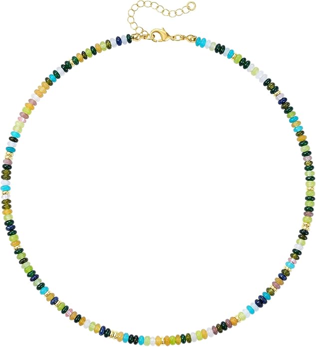 KELORIS PATH Beaded Necklace for Women, Colorful Gemstone Boho Bead Choker for Beach, Trendy Summer Natural Stone Jewelry Gifts
