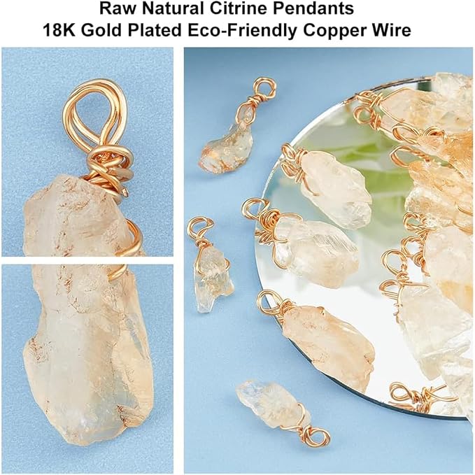 DICOSMETIC 20Pcs Natural Stone Pendants Raw Citrine Pendants Wire Wrapped Crystal Charm Irregulate Gemstone Charms Crystal Pendant for Jewelry Crafts Making, Hole: 3mm