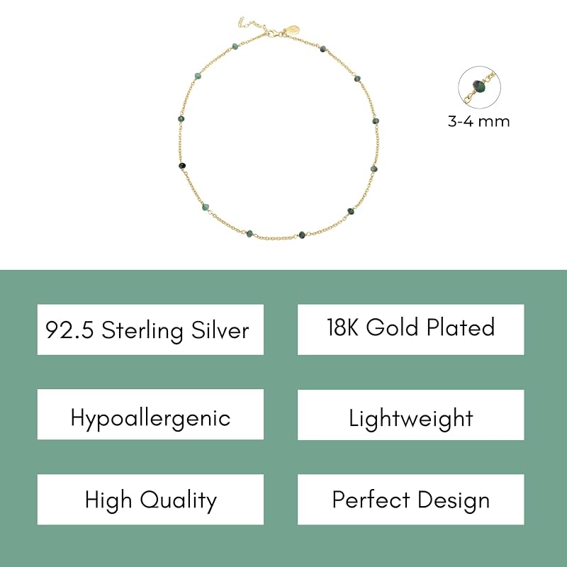 Emerald Necklace for Women, Premium Beaded Gold Necklaces for Women - Tarnish Free 18K Gold Vermeil Certified S925 Classic Statement Necklace Gold Jewelry for Women - Mothers Day Gifts for Mom Wife