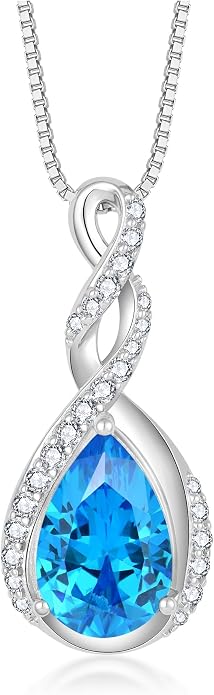 Fahonie 925 Sterling Silver Birthstone Necklace for Women,Infinity Teardrop Cubic Zirconia Pendant Necklace Anniversary Birthday Jewelry Gift for Women Wife Friend 18"+2" Chain