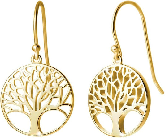 AGVANA Gold Plated Sterling Silver Tree of Life Pendant Necklace Earrings for Women Dainty Family Tree Jewelry for Her Anniversary Birthday Gifts for Mom Wife Lover Grandma Her, 16+2 Inches