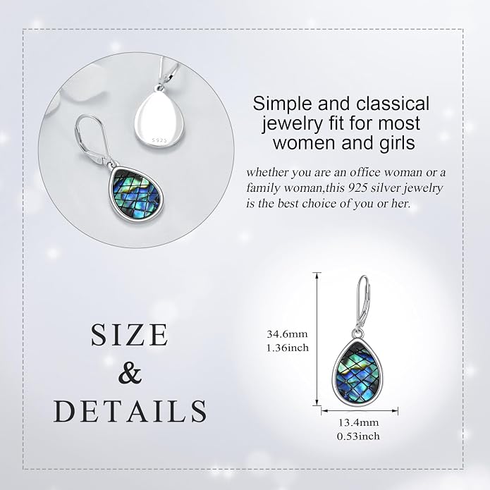 Abalone Shell Dangle Drop Earrings for Women 925 Sterling Silver Filigree Bohemian Earrings Jewelry Gift