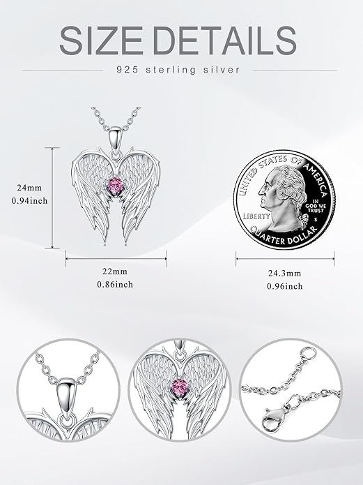 Dorunmo Guardian Angel Wing Pendant Birthstone Heart Necklace Birthday Jewelry Gifts for Women Mom Wife Daughter