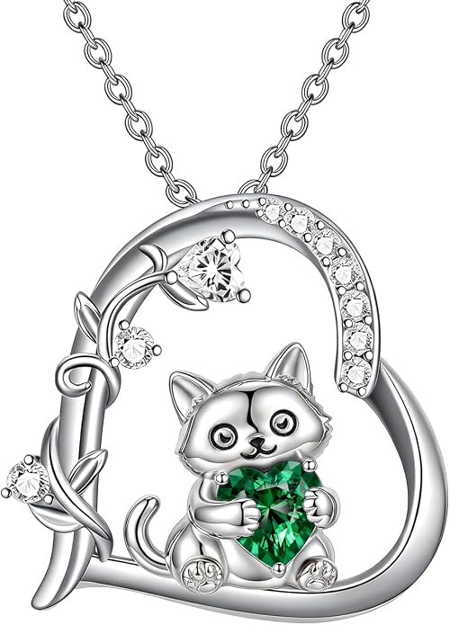 PELOVNY Teddy Bear Necklace for Women 925 Sterling Silver Bear/Highland Cow/Fox/Cat/Axolotl Birthstone Necklace Christmas Birthday Jewelry Gifts for Mom Daughter Wife Sister