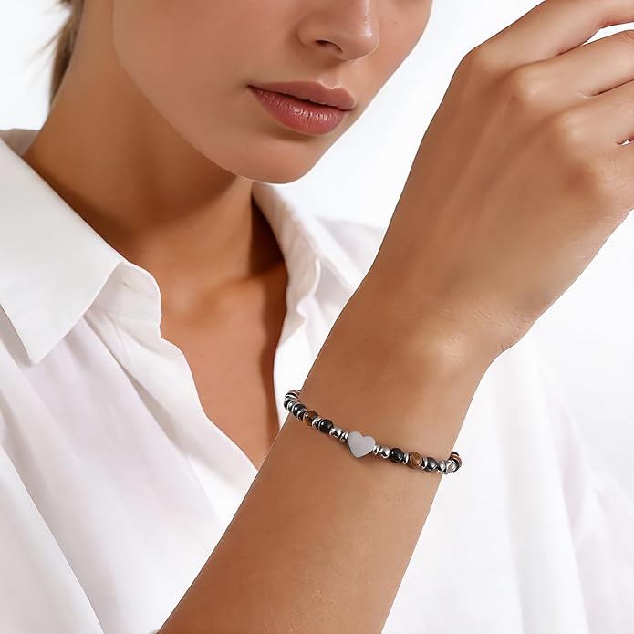 Jardme Natural Healing Crystals Bracelets for Women, Anxiety Relief Triple Protection Good Luck, Kalm Bracelet, Inspirational Spiritual Jewelry Gift for Friends Daughter Mom 6.5+2 Inches