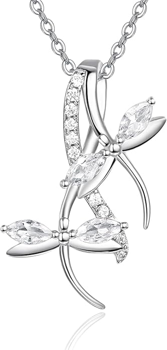 PRAYMOS Dragonfly Gifts 925 Sterling Silver Dragonfly Necklace for Women Dreamy Dragon fly Pendant Dragonflies Jewelry Birthday Gift 18+2" Adjustable Chain