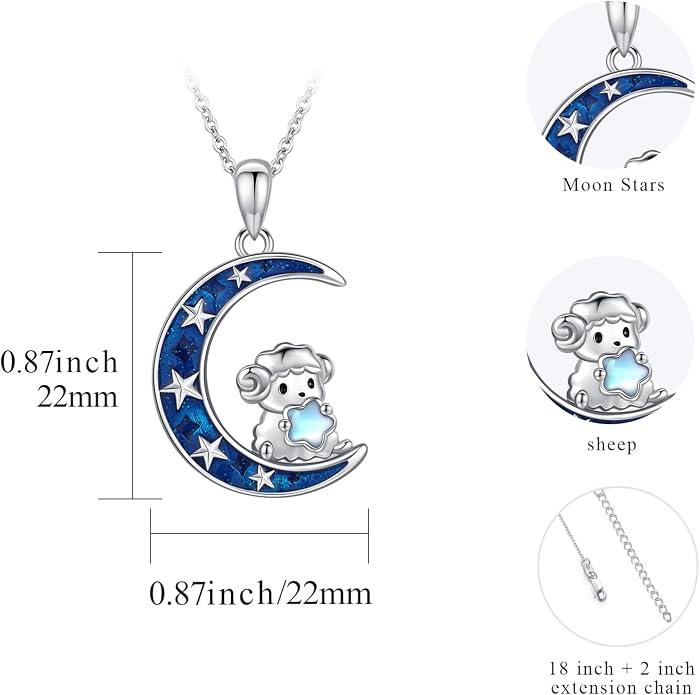 TRISHULA Crescent Moon Necklace 925 Sterling Silver Eye of Horus Animal Moon Pendant with Heart Crystal Birthday Jewelry Gift for Women Christmas Gifts for Her