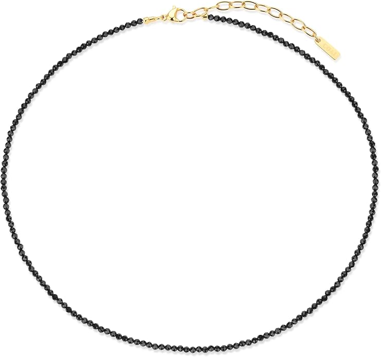 COAI 2mm & 3mm Danity Tiny Bead Necklace for Women, Stone Beaded Crystal Necklace for Women, Sodalite, Australian Jasper, Red Carnelian, Tourmaline, Amethyst, Turquoise Jewelry