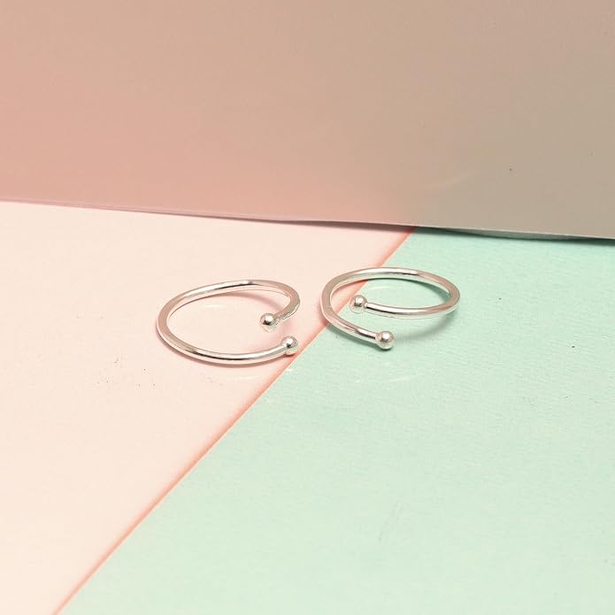 LeCalla 925 Sterling Silver Toe Ring for Women | Minimalistic Adjustable Pair of Toe-Rings | Mid Finger Bichhiya | Indian Toe Rings | Summer Beach Bare Foot Foot Jewelry