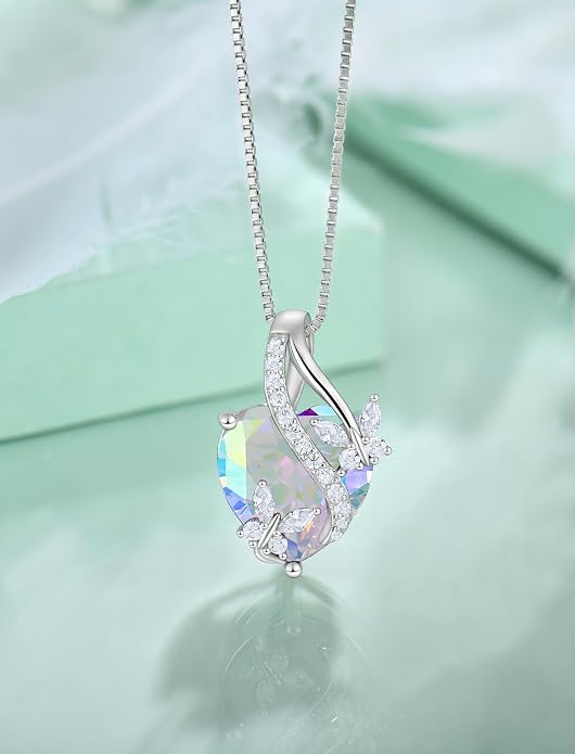 Butterfly Necklaces for Women Sterling Silver Infinity Heart Pendant Birthstone Jewelry Gift with 14k Yellow Gold/Rose Gold Plated