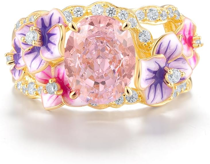 Santuzza 925 Sterling Silver Enamel Flower Ring for Women