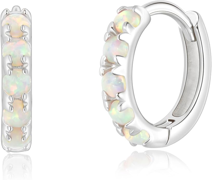 Tiny Mini Opal Huggie Hoop Earrings Upper Ear Cartilage Helix 18k Gold Plated Silver Minimalist Simple Small 10mm 8mm 6mm Hoop Earrings