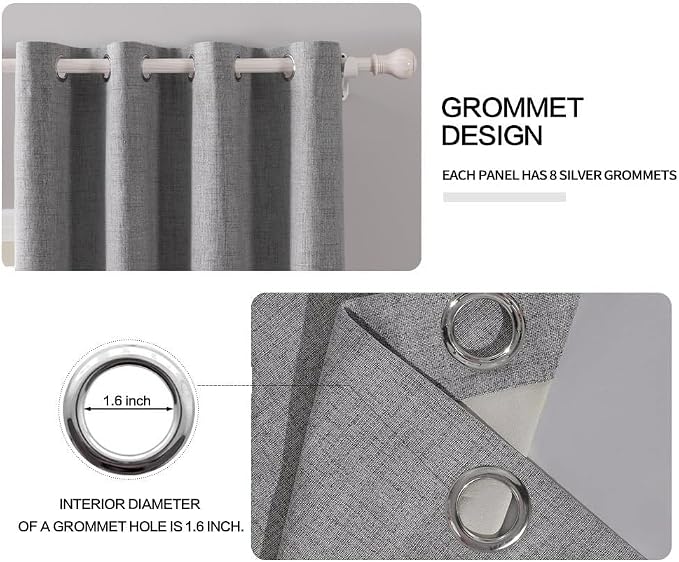 MIULEE Linen Texture Curtains for Bedroom Solid 100% Blackout Thermal Insulated Grey Curtains Grommet Room Darkening Curtains/Draperies Luxury Decor for Living Room 52x120 Inch (2 Panels)