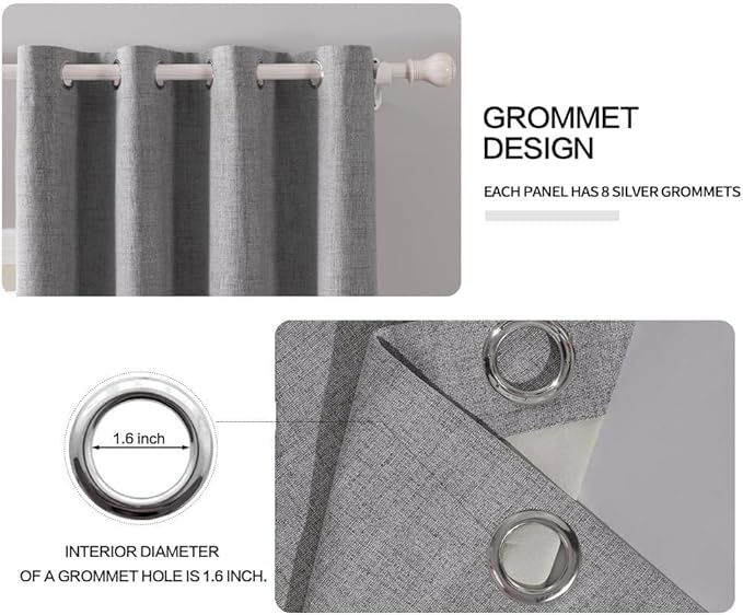 MIULEE Linen Texture Curtains for Bedroom Solid 100% Blackout Thermal Insulated Grey Curtains Grommet Room Darkening Drapes Luxury Decor for Living Room 52x54 Inch (2 Panels)
