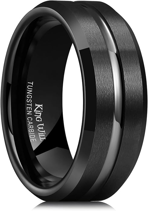 King Will Tungsten Carbide Wedding Band for Men Women-6/8/10mm Width Multicolor Available with Grooved Center Wedding Ring Suitable for Work, Gym Comfort Fit Size 4-16