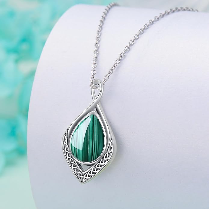 PELOVNY Celtic Knot Necklaces for Women 925 Sterling Silver Gemstone/Birthstone Teardrop Infinity Necklace Irish Celtic Pendant Jewelry Gifts for Mom Daughter Wife