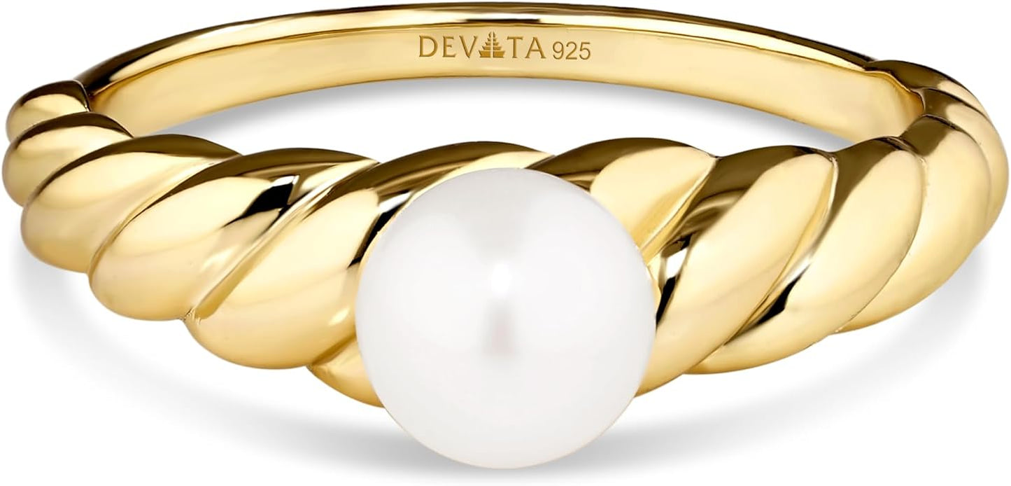 DEVATA Gold or Rhodium Plated Sterling Silver 925 – Eternity, Band Ring for Women – Heart, Knot, Clover, Infinity, Mariner, Cable, Curb, Cuban, Figaro, Daisy, Rope, Ribbed, Dome