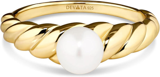 DEVATA Gold or Rhodium Plated Sterling Silver 925 – Eternity, Band Ring for Women – Heart, Knot, Clover, Infinity, Mariner, Cable, Curb, Cuban, Figaro, Daisy, Rope, Ribbed, Dome