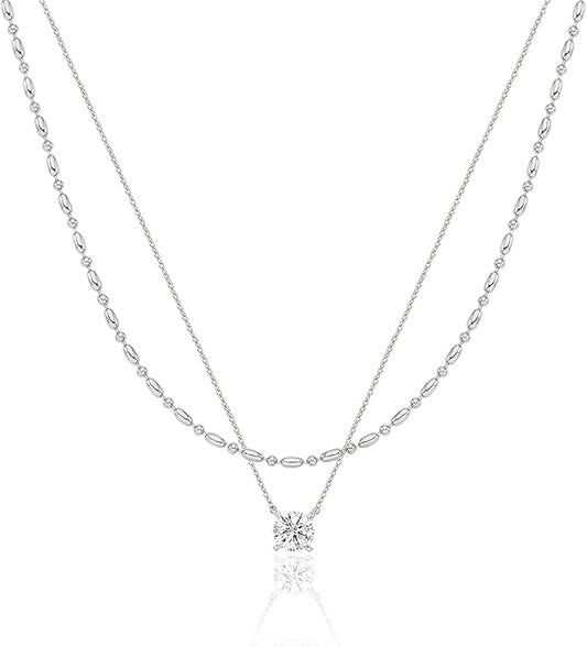 OZEL JEWELRY & GIFT Layered Gold Necklaces for Women - Crystal Colorful Delicate Cutting Pendant Necklace - 18K Gold Plated - Birthday Gifts (Made in Korea)