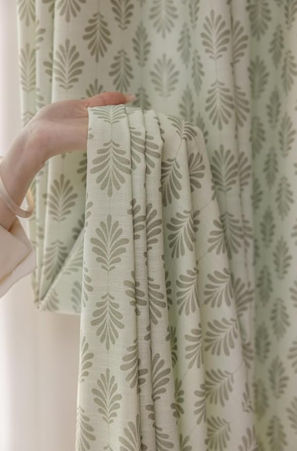 DrapePalette - Linen Blend Pinch Pleated Curtains 108 Inches Long for Living Room, Bedroom, Dining Room, Light Filtering Curtains 2 Panels Set, Modern Floral Printed Design, Pastel Grey 30" W x 108" L