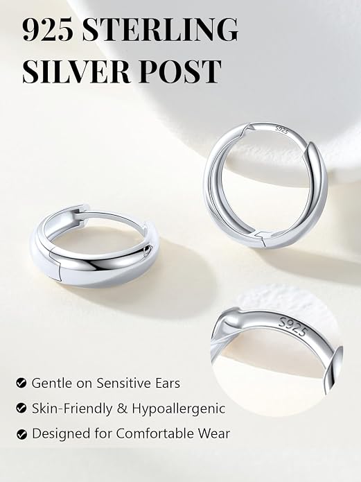 Silvora 14K Gold Plated Chunky Hoop Earrings for Women, Small Thick Huggie Hoops with 925 Sterling Silver Post, Hypoallergenic Lightweight Hoop Earrings, 8/10/12/14mm